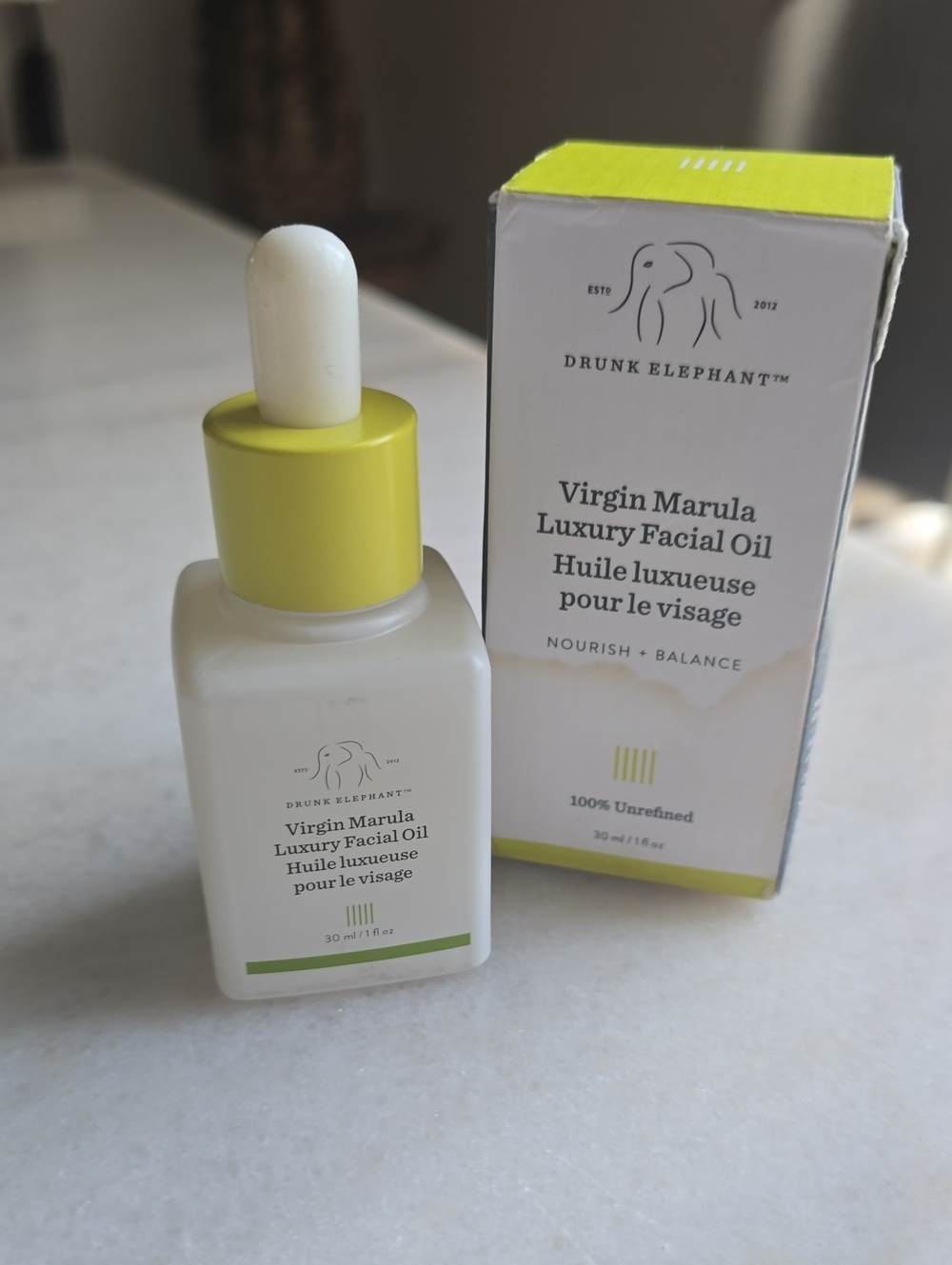 Drunk Elephant Virgin Marula Facial Oil - White & Lime Yellow